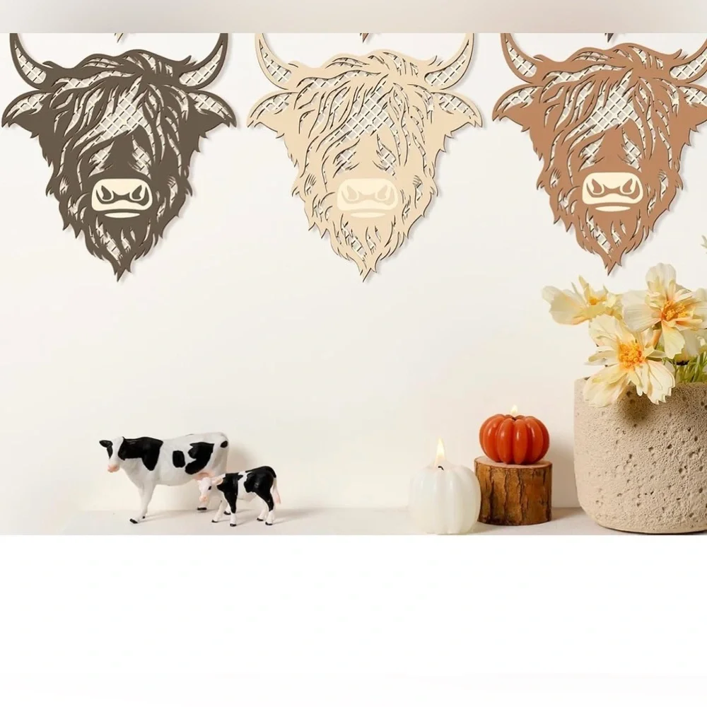 3 piece western highland cow wall decor